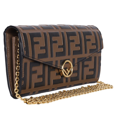 Vitello Soft F is Fendi Bi-Color FF 1974 Embossed Envelope Wallet On Chain