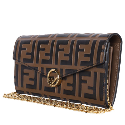 Vitello Soft F is Fendi Bi-Color FF 1974 Embossed Envelope Wallet On Chain