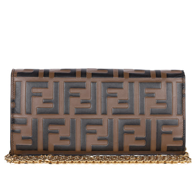 Vitello Soft F is Fendi Bi-Color FF 1974 Embossed Envelope Wallet On Chain