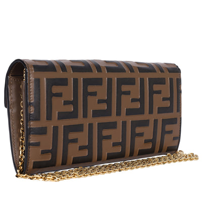 Vitello Soft F is Fendi Bi-Color FF 1974 Embossed Envelope Wallet On Chain