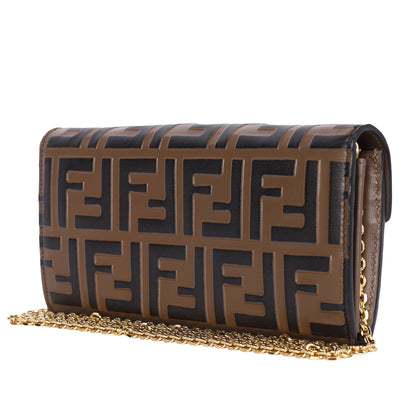 Vitello Soft F is Fendi Bi-Color FF 1974 Embossed Envelope Wallet On Chain