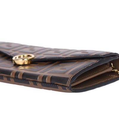 Vitello Soft F is Fendi Bi-Color FF 1974 Embossed Envelope Wallet On Chain