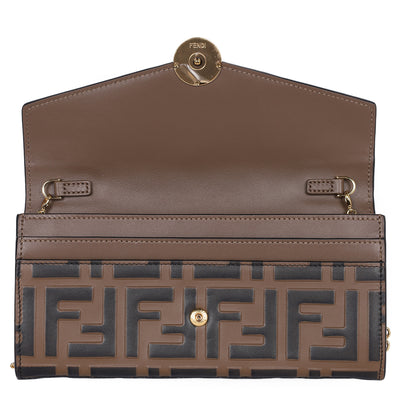 Vitello Soft F is Fendi Bi-Color FF 1974 Embossed Envelope Wallet On Chain