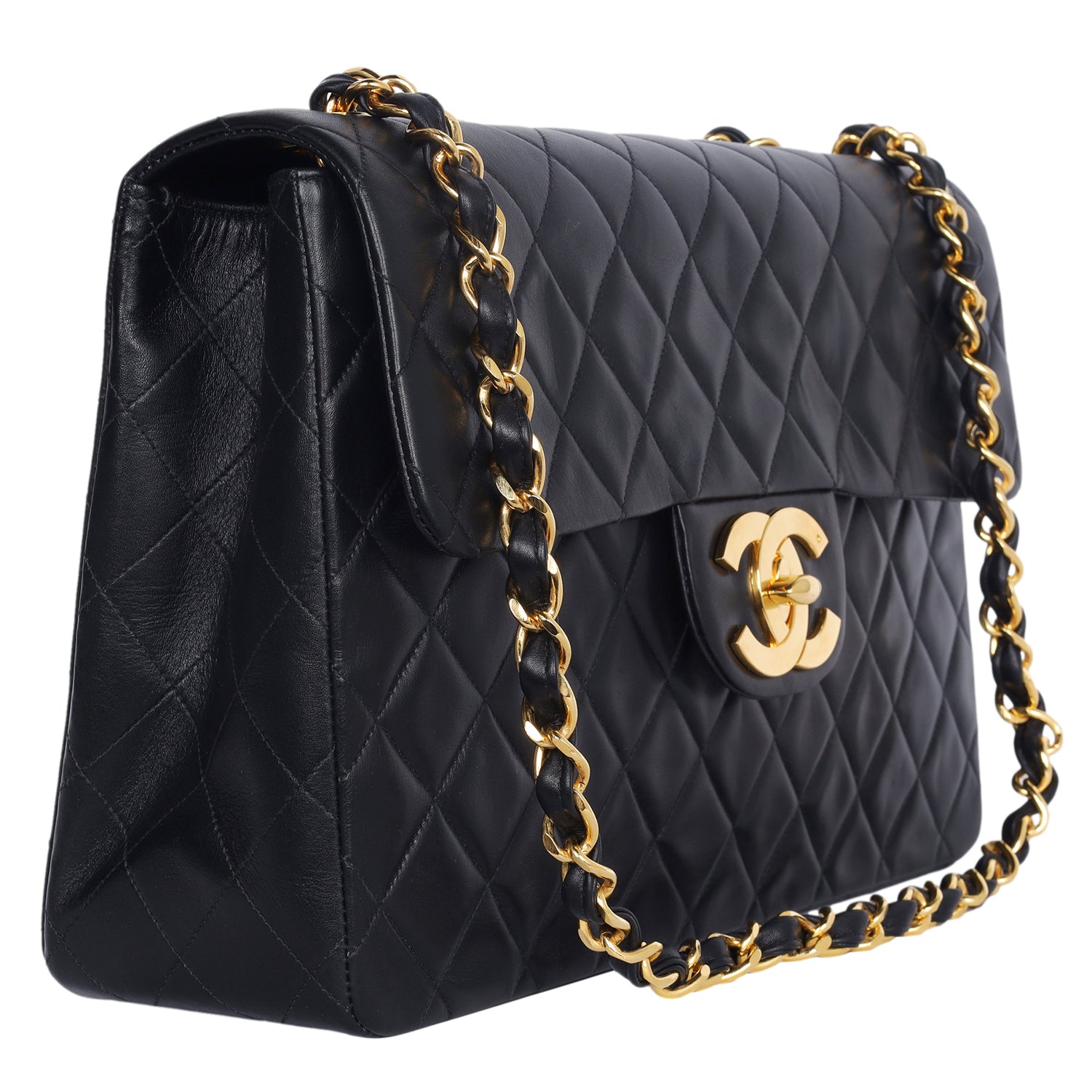 Chanel Vintage Chanel Black Quilted Jumbo Classic Flap Bag