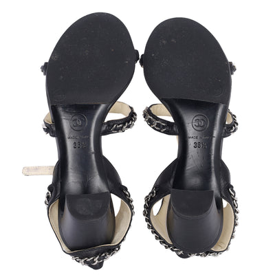Lambskin Gladiator Chain Sandals 36.5 Black