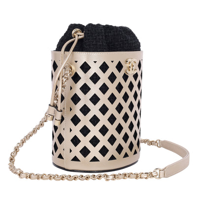 Matelasse Bucket Bag Perforated Leather Gold Black