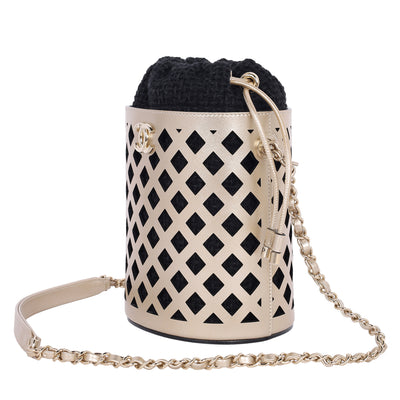Matelasse Bucket Bag Perforated Leather Gold Black