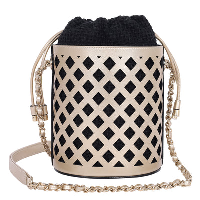 Matelasse Bucket Bag Perforated Leather Gold Black