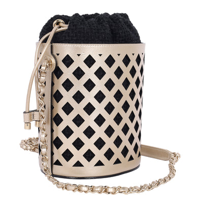 Matelasse Bucket Bag Perforated Leather Gold Black
