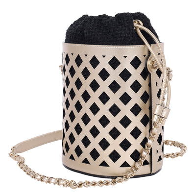 Matelasse Bucket Bag Perforated Leather Gold Black