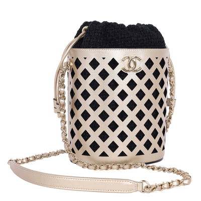 Matelasse Bucket Bag Perforated Leather Gold Black