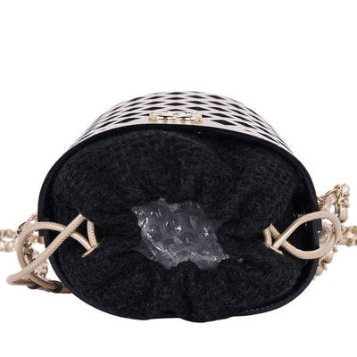 Matelasse Bucket Bag Perforated Leather Gold Black