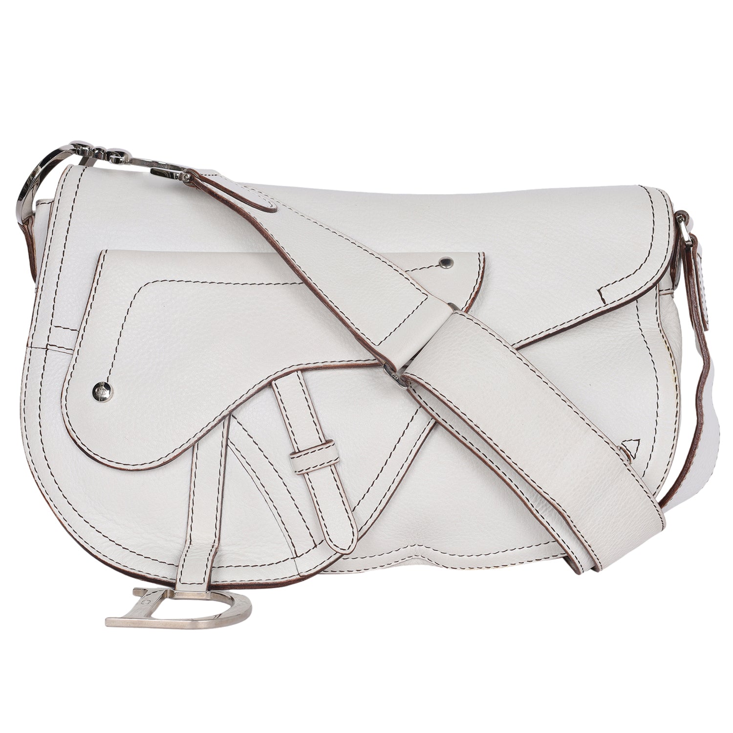 White Leather Saddle Bag
