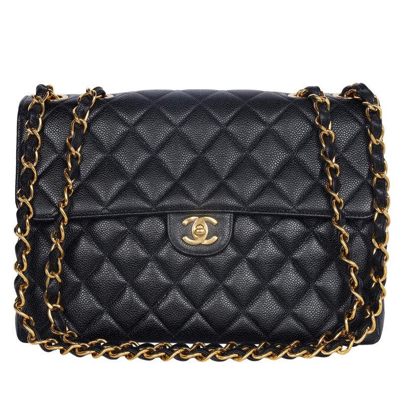 Chanel Large CC Caviar Leather Double Flap Shoulder Bag
