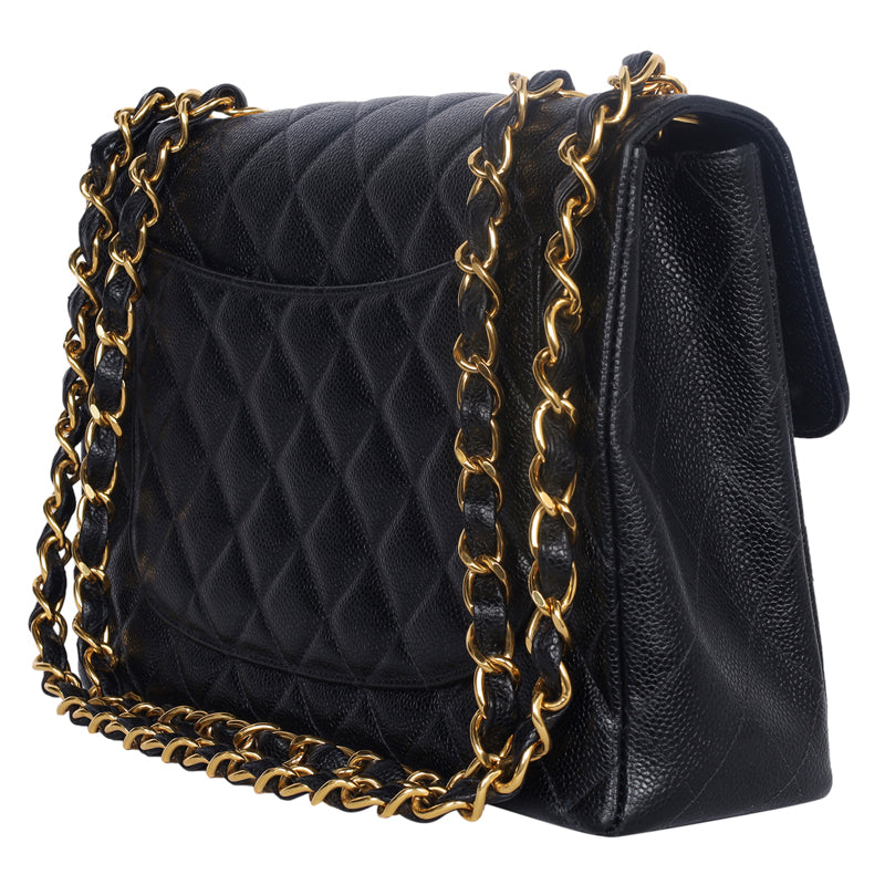 CHANEL Classic Jumbo Quilted Red Caviar Double Flap Bag