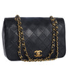Classic full flap shoulder bag in black quilted leather (Authentic Pre-Owned)