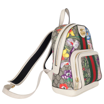GG Supreme Monogram Flora Web Small Ophidia Day Backpack White