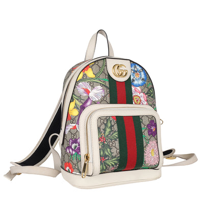 GG Supreme Monogram Flora Web Small Ophidia Day Backpack White