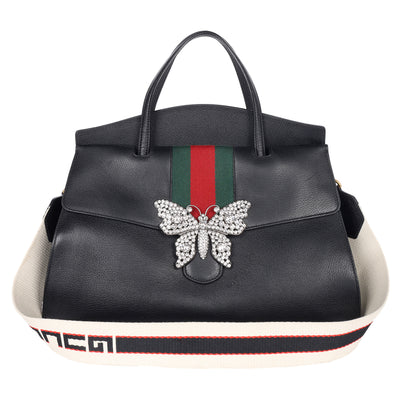 Black Leather Butterfly Linea Totem Handbag