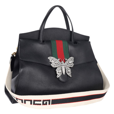 Black Leather Butterfly Linea Totem Handbag