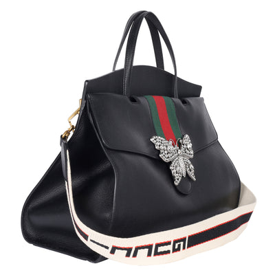 Black Leather Butterfly Linea Totem Handbag
