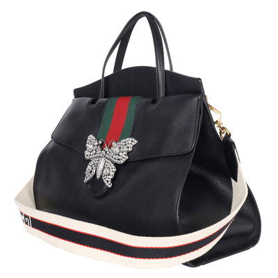 Black Leather Butterfly Linea Totem Handbag