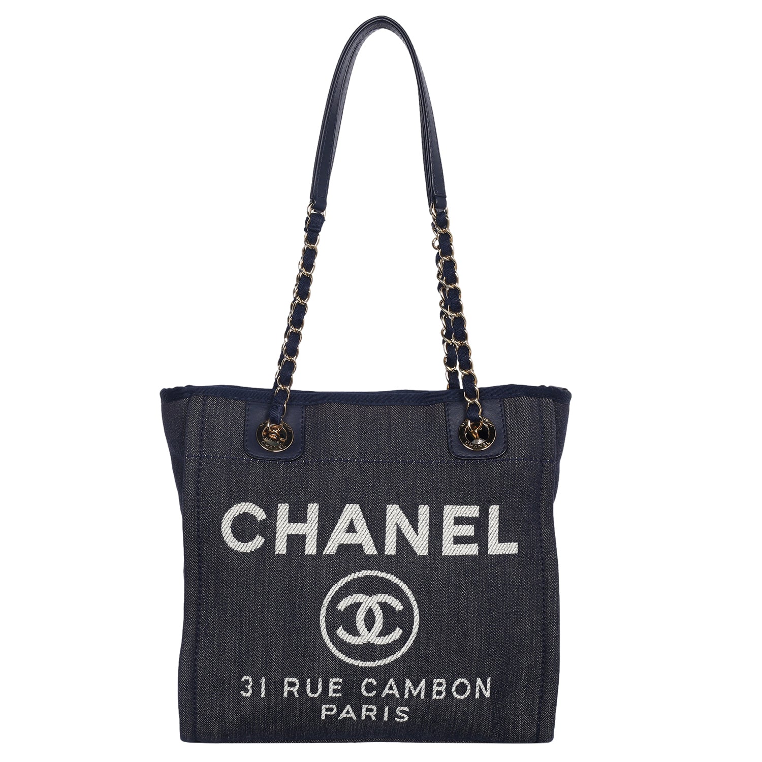 Authentic Chanel Deauville Canvas Tote Bag