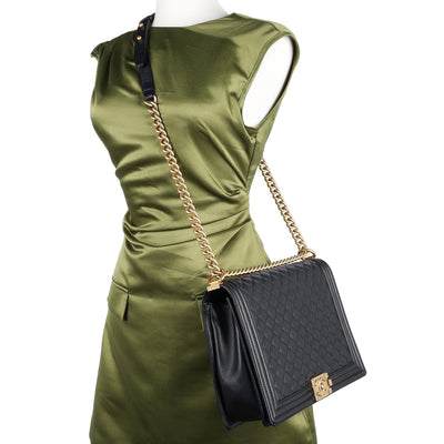 Quilted Large Boy Flap Black