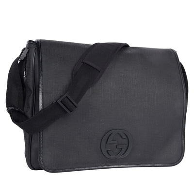 Coated Canvas Interlocking G Large Flap Messenger Bag Black