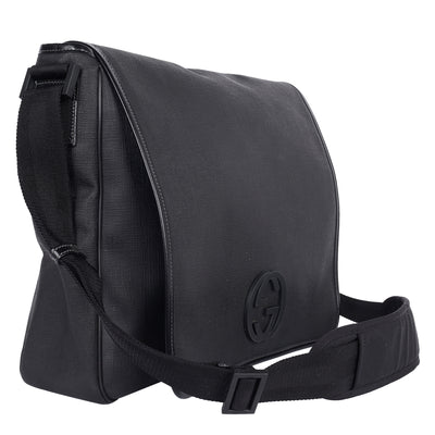 Coated Canvas Interlocking G Large Flap Messenger Bag Black