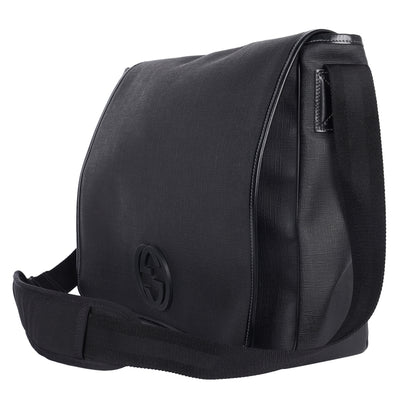 Coated Canvas Interlocking G Large Flap Messenger Bag Black