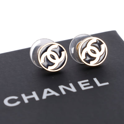 Coco Mark Round Enamel Pierced Earrings