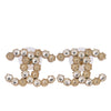 CC logo gold tone pink rhinestone stud pierced earrings