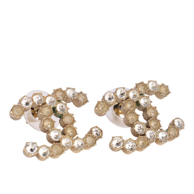 CC logo gold tone pink rhinestone stud pierced earrings