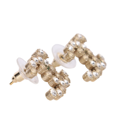 CC logo gold tone pink rhinestone stud pierced earrings