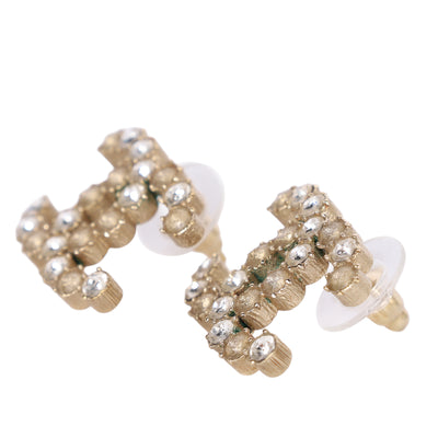 CC logo gold tone pink rhinestone stud pierced earrings