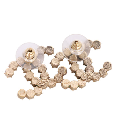 CC logo gold tone pink rhinestone stud pierced earrings
