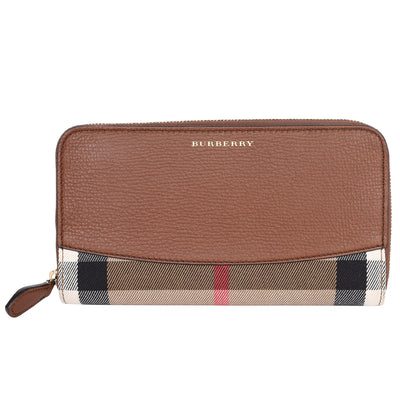 Large Check and Leather Zip Wallet