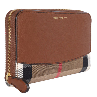 Large Check and Leather Zip Wallet