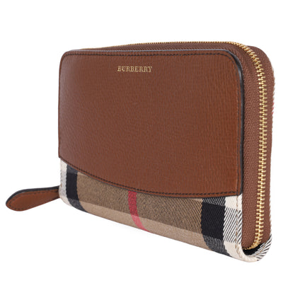Large Check and Leather Zip Wallet