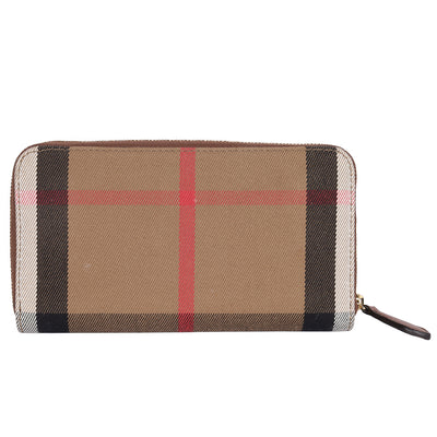 Large Check and Leather Zip Wallet
