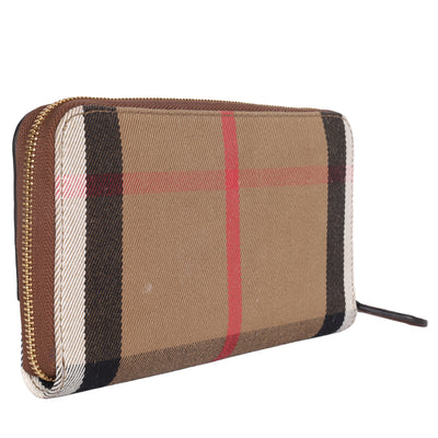 Large Check and Leather Zip Wallet