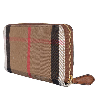 Large Check and Leather Zip Wallet