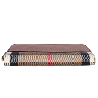 Large Check and Leather Zip Wallet
