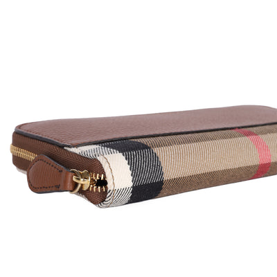 Large Check and Leather Zip Wallet