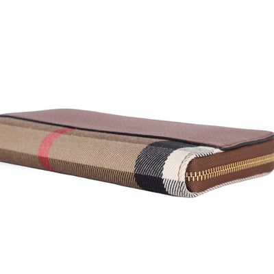 Large Check and Leather Zip Wallet