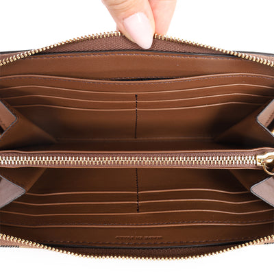 Large Check and Leather Zip Wallet