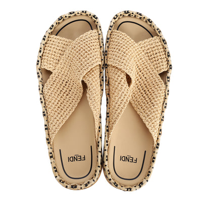 Zucca FF Logo Raffia Mules - Size 40
