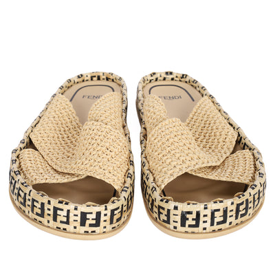 Zucca FF Logo Raffia Mules - Size 40