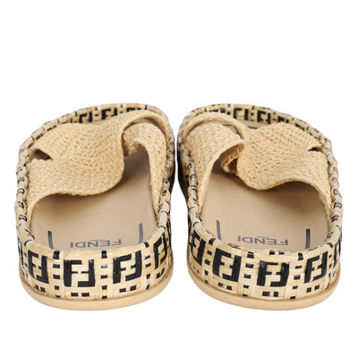 Zucca FF Logo Raffia Mules - Size 40